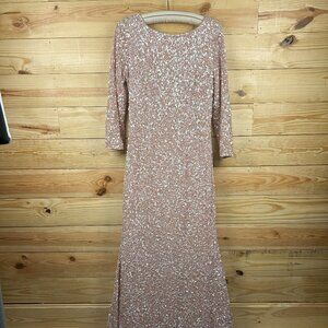 Theia 3/4 length sleeve dusty pink sequin evening gown